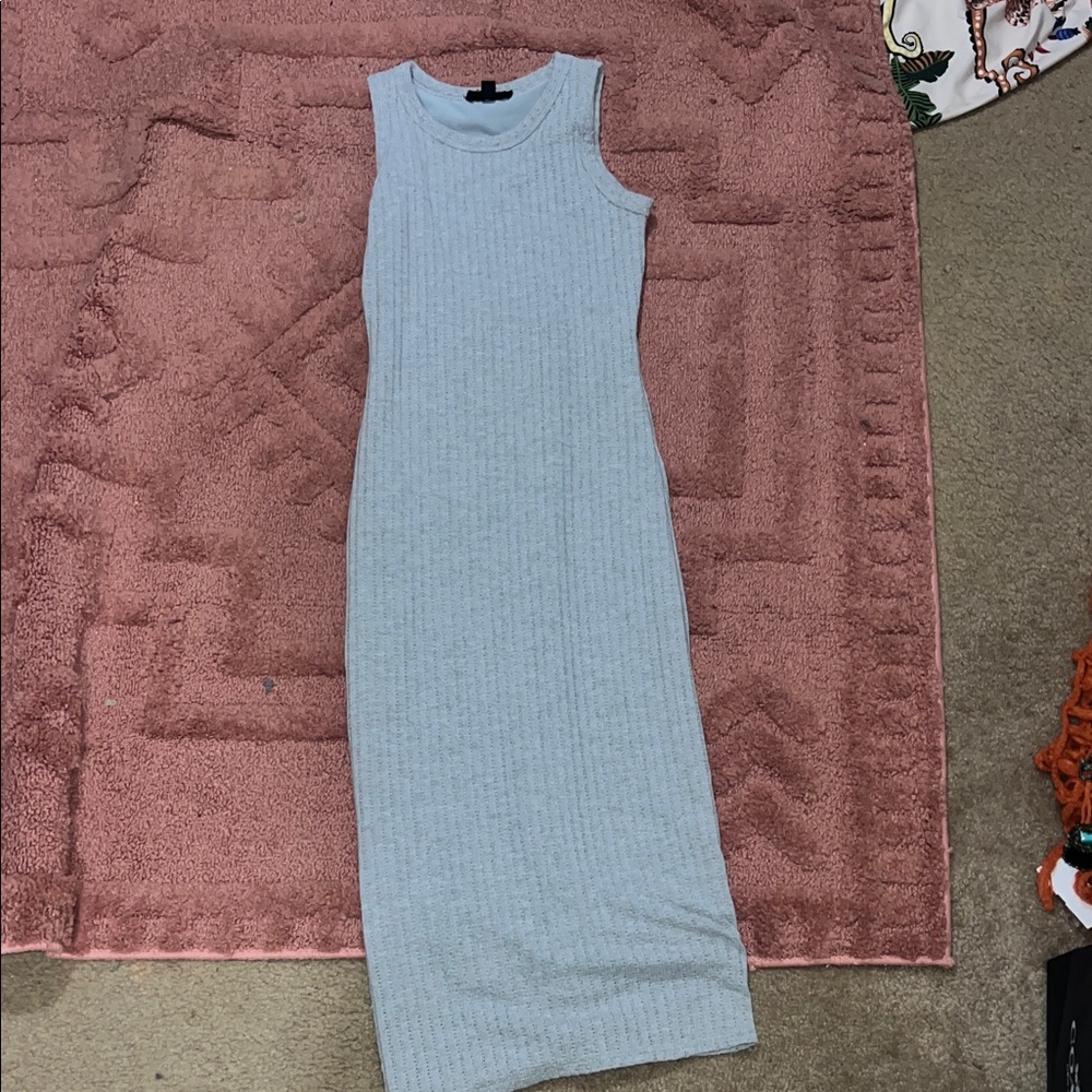 Sleeveless Ribbed Knit Dress - Light Blue